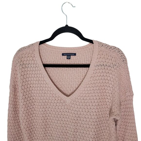 American Eagle Outfitters Womens Sz S Pink Solid Long Sleeve V-Neck Knitted Swe - Picture 8 of 10